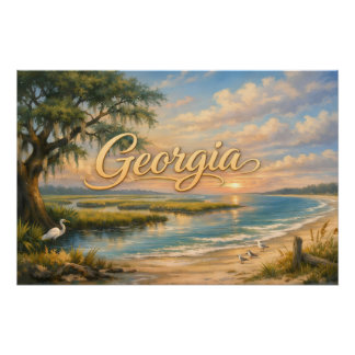 Zomerstrandlandschap in Georgia met vogels Perfect Poster