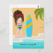 Zomerstrandmeisje verjaardagsfeest uitnodiging (Voorkant / Achterkant)