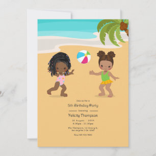 Zomerstrandmeisje verjaardagsfeestje kaart