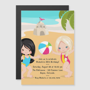 Zomerstrandmeisje Verjaardagsfeestje Magnetische Uitnodiging
