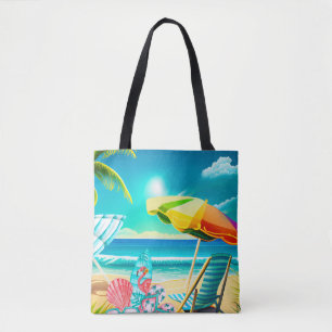 Zomerstrandparasols, surfplank en boom tote bag