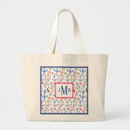 Zomerstrandpatroon met monogram grote tote bag