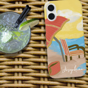 Zomerstrandstoel geïllustreerd iPhone 16 plus hoesje