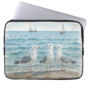 Zomerstrandtafereel Oceaan Strand Water Zeemeeuwen Laptop Sleeve