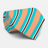zomerstrepen - aqua, koraal en bruin stropdas (Opgerold)