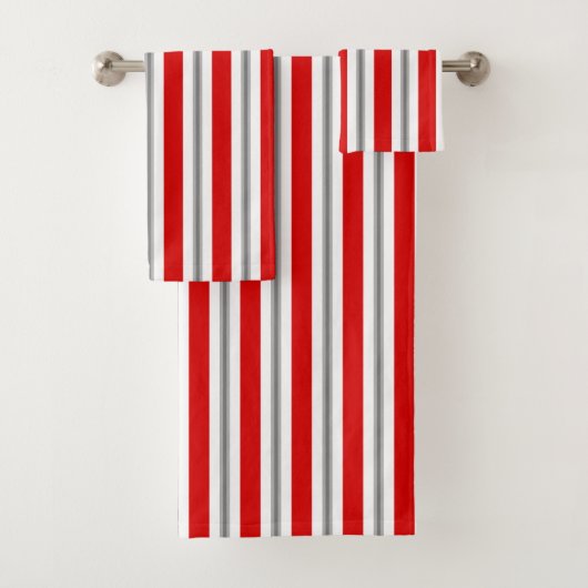 zomerstrepen, diep rood, wit en grijs bad handdoek (Insitu)