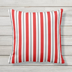 zomerstrepen - diep rood wit en grijs / grijs buitenkussen