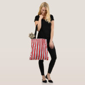 zomerstrepen - diep rood wit en grijs / grijs tote bag (Op model)