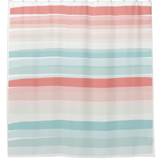 zomerstrepen in koraal en turkooizen douchegordijn (Voorkant)