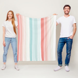 zomerstrepen in koraal en turkooizen fleece deken