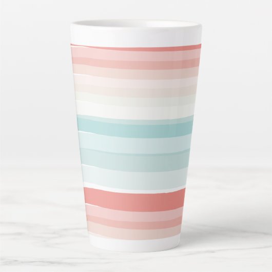 zomerstrepen in koraal en turkooizen latte mok (Voorkant)