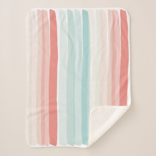 zomerstrepen in koraal en turkooizen sherpa deken (Voorkant)