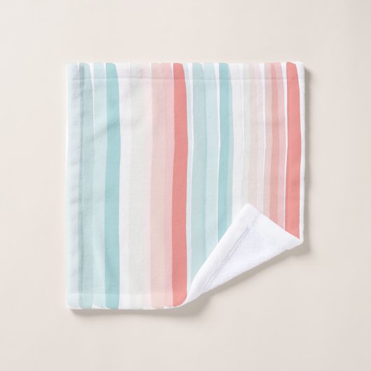 Zomerstrepen in koraal en turquoise 2 bad handdoek (Wasdoekje)