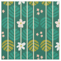 Zomerstrepen retro bloemendonkergroene stof