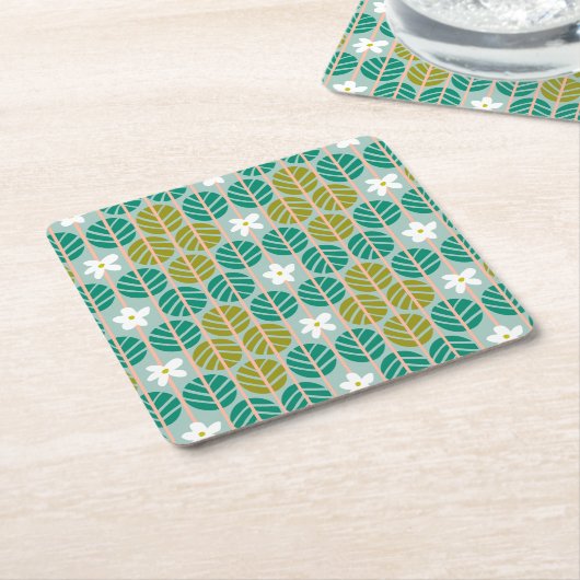 Zomerstrepen retro onderzetters bloemengroen blauw (Schuin)