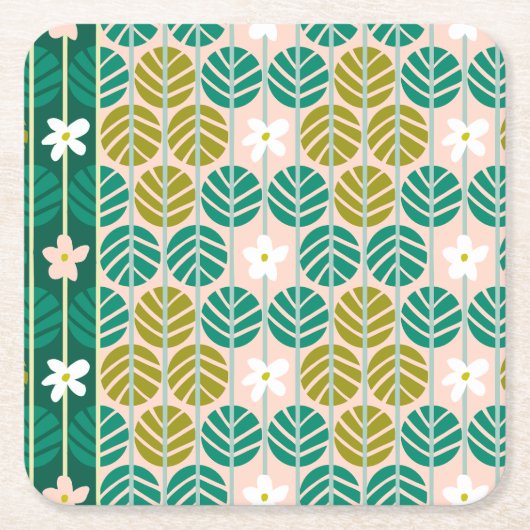 Zomerstrepen retro onderzetters bloemengroen/roze (Voorkant)