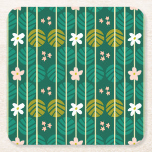 Zomerstrepen retro onderzetters floraal donkergroe
