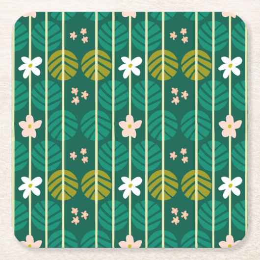 Zomerstrepen retro onderzetters floraal donkergroe (Voorkant)