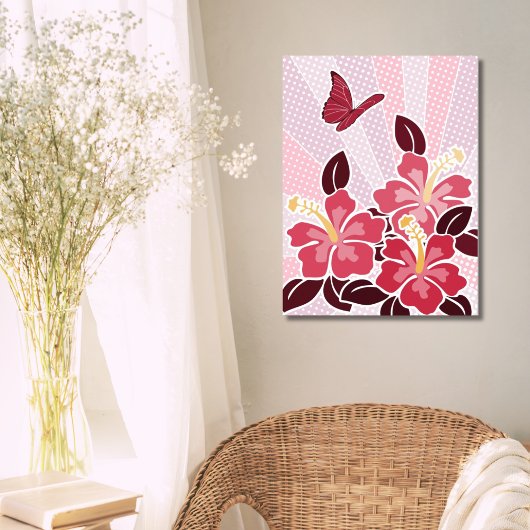 Zomertijd Bloeiende Roze Hibiscus & Vlinder Roze Poster
