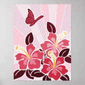 Zomertijd Bloeiende Roze Hibiscus & Vlinder Roze Poster (Voorkant)