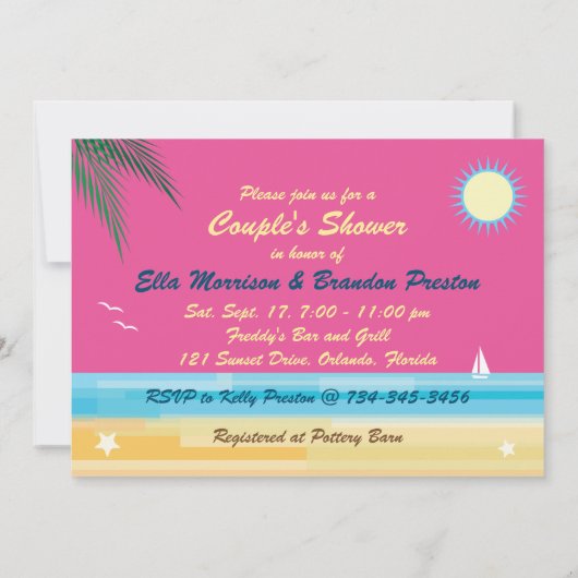 Zomertijd Couple's Douche Uitnodiging (Achterkant)