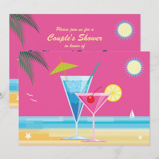 Zomertijd Couple's Douche Uitnodiging (Voorkant / Achterkant)