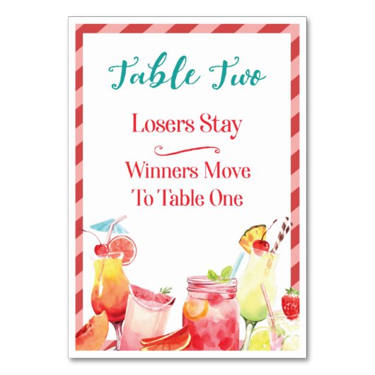 Zomertijd Drink tafel Kaart twee bunco (Voorkant)