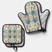 Zomertijd Leuk Ocean Spray Splatter Abstracte Kuns Ovenwant & Pannenlap Set (Voorkant / Achterkant)