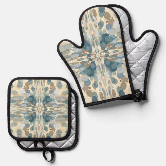 Zomertijd Leuk Ocean Spray Splatter Abstracte Kuns Ovenwant & Pannenlap Set (Voorkant / Achterkant)