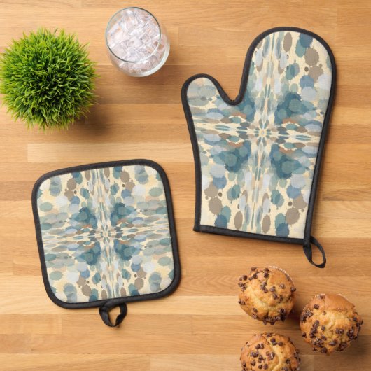 Zomertijd Leuk Ocean Spray Splatter Abstracte Kuns Ovenwant & Pannenlap Set (Top down)