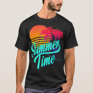 Zomertijd Retro 80s Beach Scene met Palm Trees T-shirt