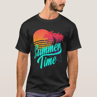 Zomertijd Retro 80s Beach Scene met Palm Trees T-shirt