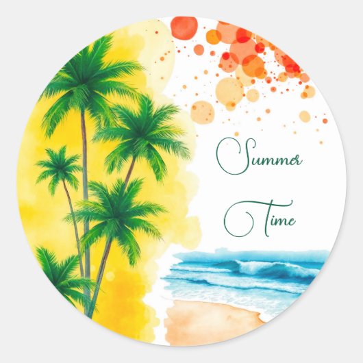 “Zomertijd” strandontwerp Ronde Klok Sticker (Voorkant)