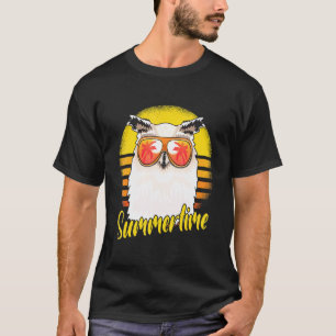 Zomertijd Uil Retro Zonsondergang Strand Vakantie T-shirt