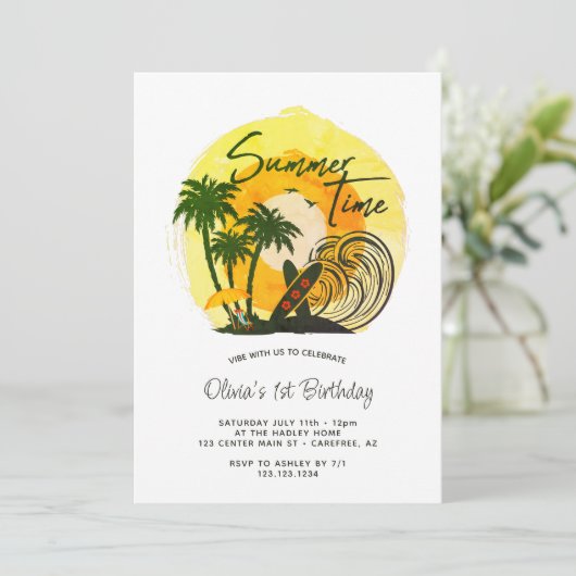 Zomertijd vibes 1e verjaardag kaart (Staand voorkant)