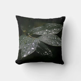 Zomertijd Zilveren Regendruppels op Donkergroen Bl Kussen