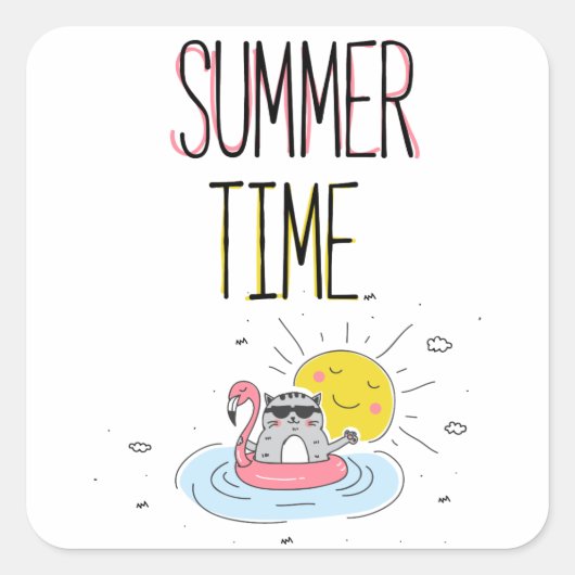 Zomertijd Zwart Vierkante Sticker (Voorkant)