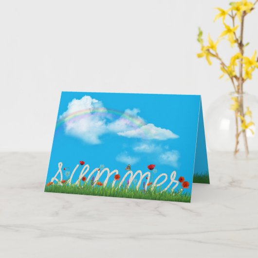 Zomertouw ontwerp met klaprozen kaart (Gele Bloem)