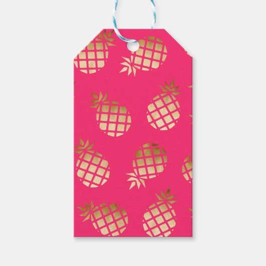 Zomertropisch goud en roze ananananaspatroon cadeaulabel (Voorkant)