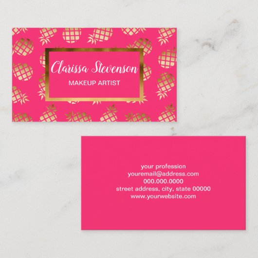 Zomertropisch goud en roze ananananaspatroon visitekaartje (Voorkant / Achterkant)