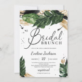 Zomertropische bladeren goudboho bridal brunch kaart (Voorkant)