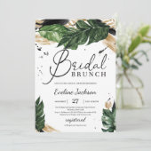 Zomertropische bladeren goudboho bridal brunch kaart (Staand voorkant)