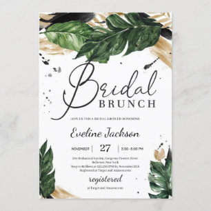 Zomertropische bladeren goudboho bridal brunch kaart