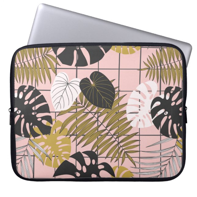 Zomertropische palmbladeren patroon laptop sleeve (Voorkant)