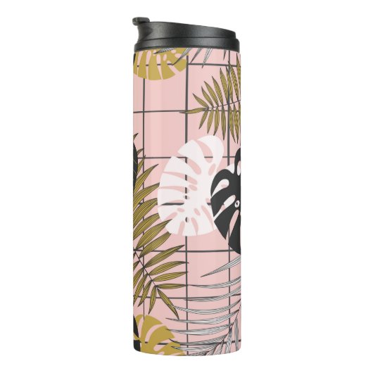 Zomertropische palmbladeren patroon thermosbeker (Geroteerd rechts)