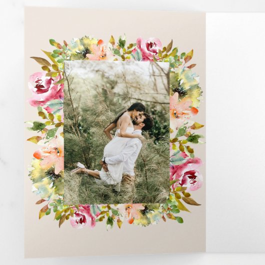 Zomertuin Bloemen Tri-Fold bruiloft uitnodiging (Binnenzijde eerst)