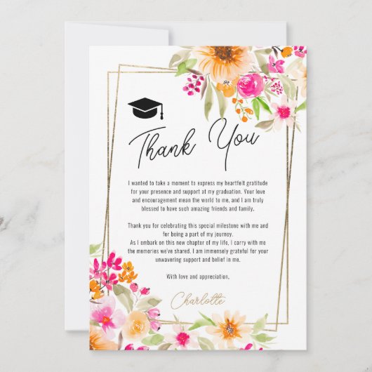 Zomertuin bloemengoud foto afstuderen bedankkaart (Voorkant)