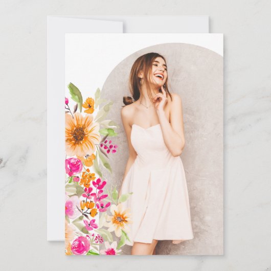 Zomertuin bloemengoud foto afstuderen bedankkaart (Achterkant)