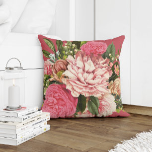 Zomertuin koraal crème en groene bloemen kussen