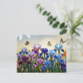 Zomertuin met Iris bloemen en vlinders Briefkaart (Staand voorkant)